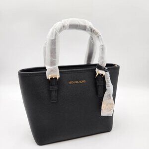 Michael Kors Black and Gold Saffiano Leather Crossbody Tote